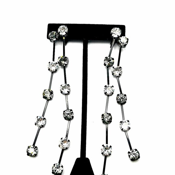 1980s KJL Couture Collection Rhinestone Drop Earrings—Clear & Smokey Gray — NWT - Picture 8 of 9